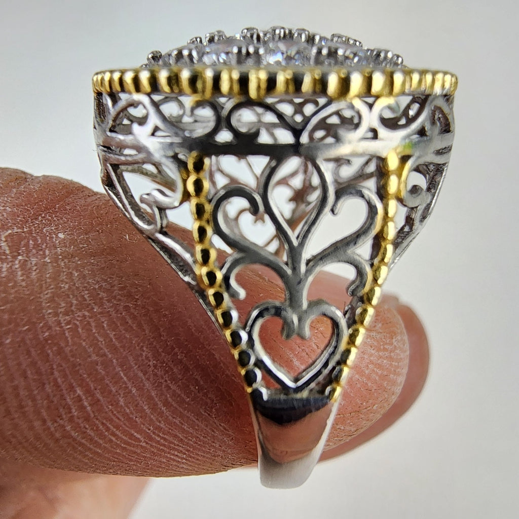 CZ Cluster Ring Size 8 New 18K Gold & Sterling Silver 925