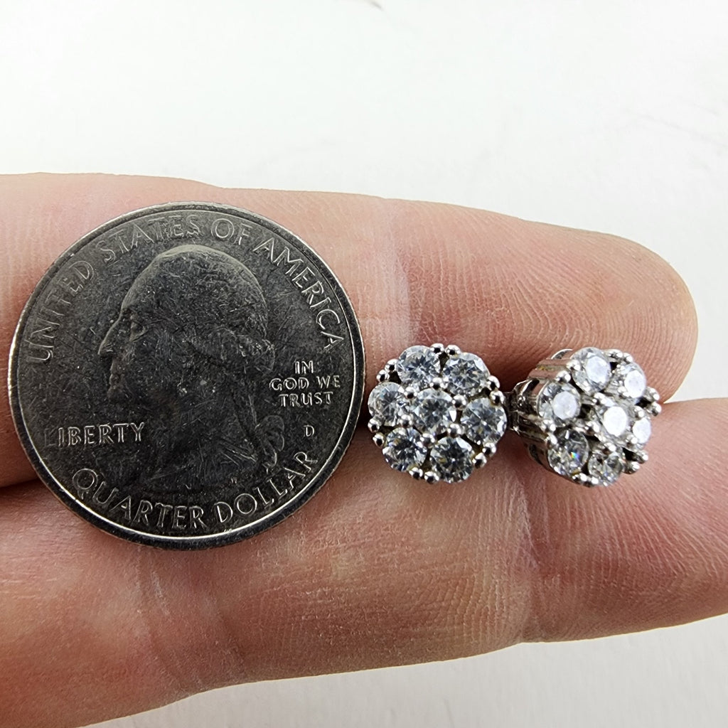 Gemstone Cluster Sterling Silver 925 Stud Earrings Vintage