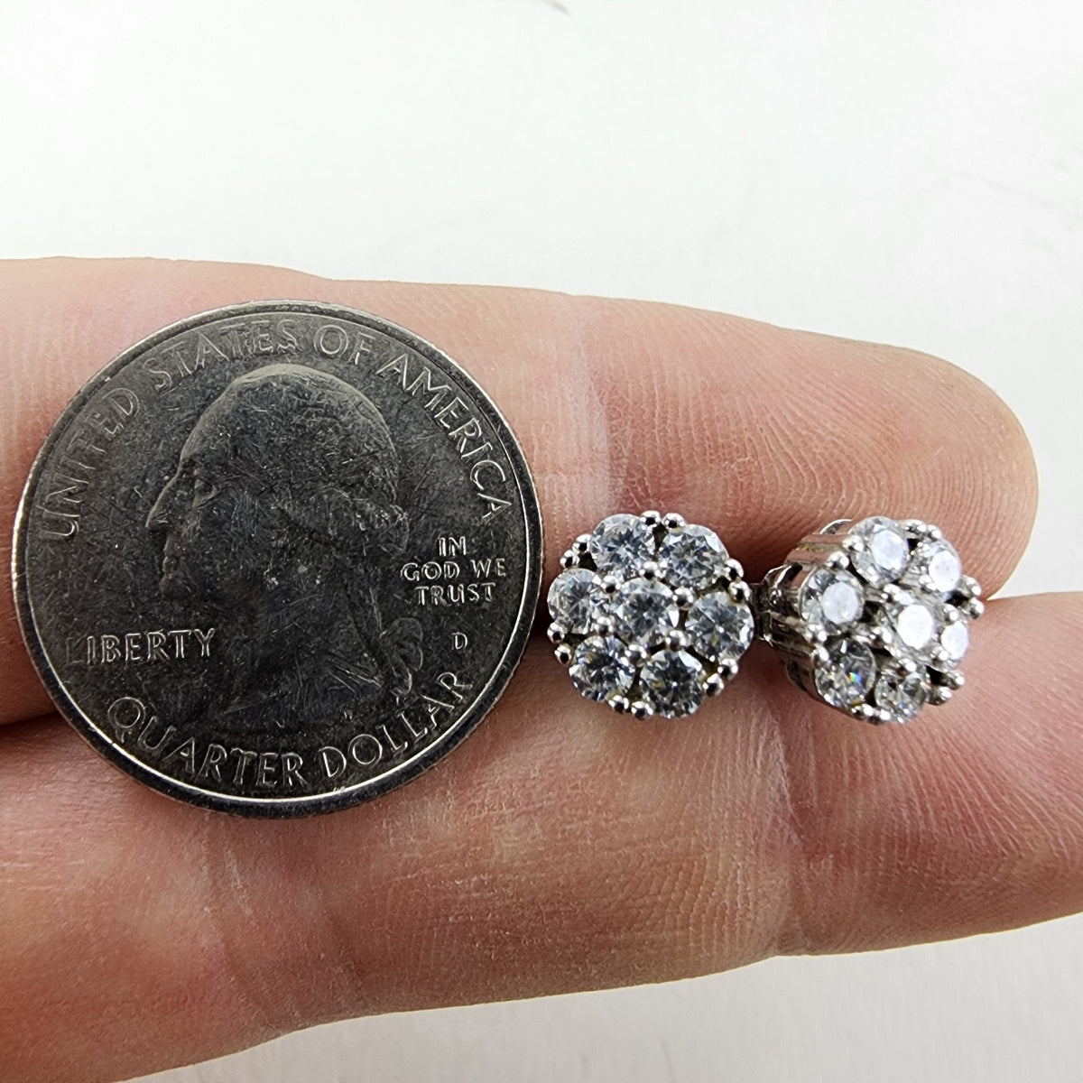 Gemstone Cluster Sterling Silver 925 Stud Earrings Vintage