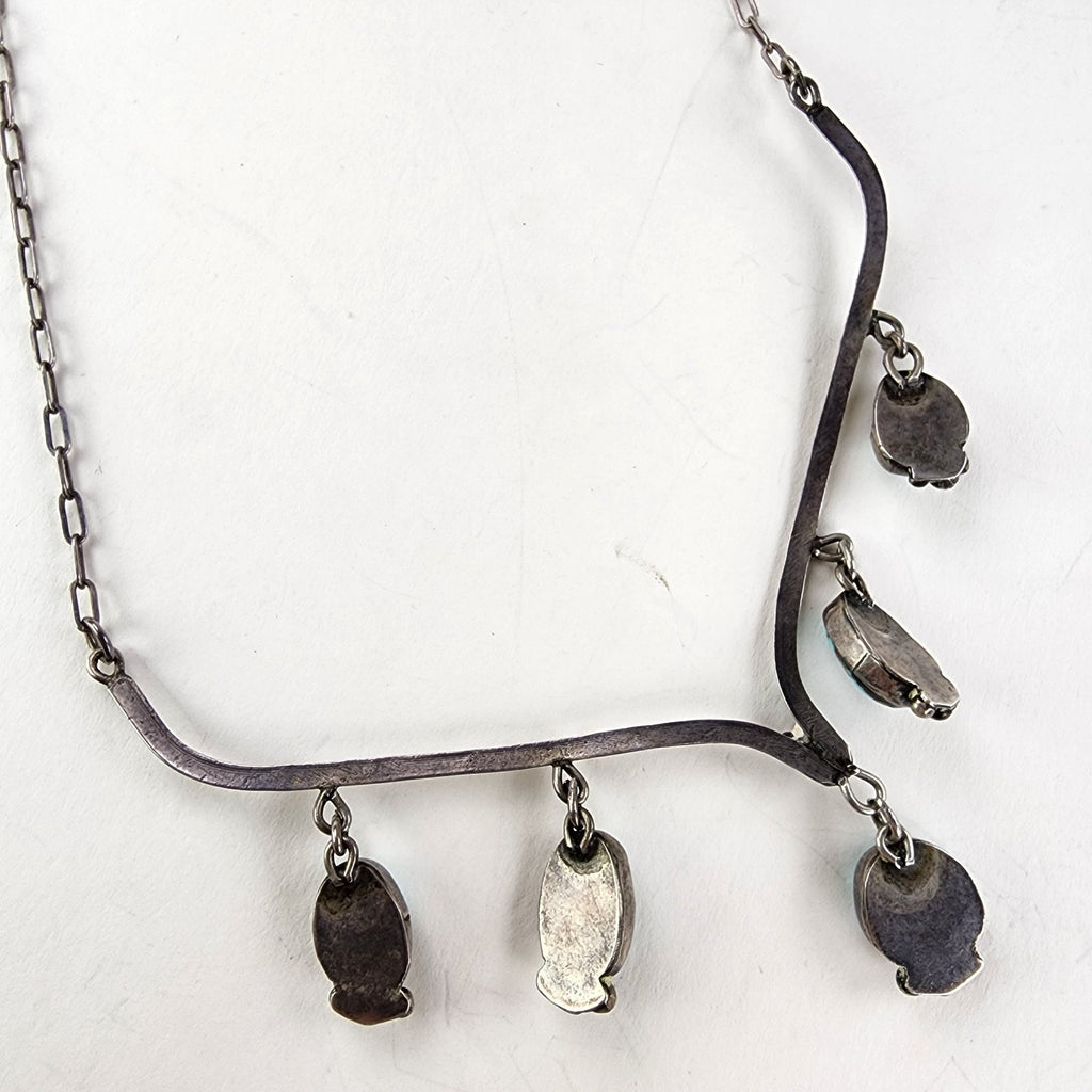 20" Turquoise Drop Native Collar Necklace Sterling Silver 925 Navajo Stamped