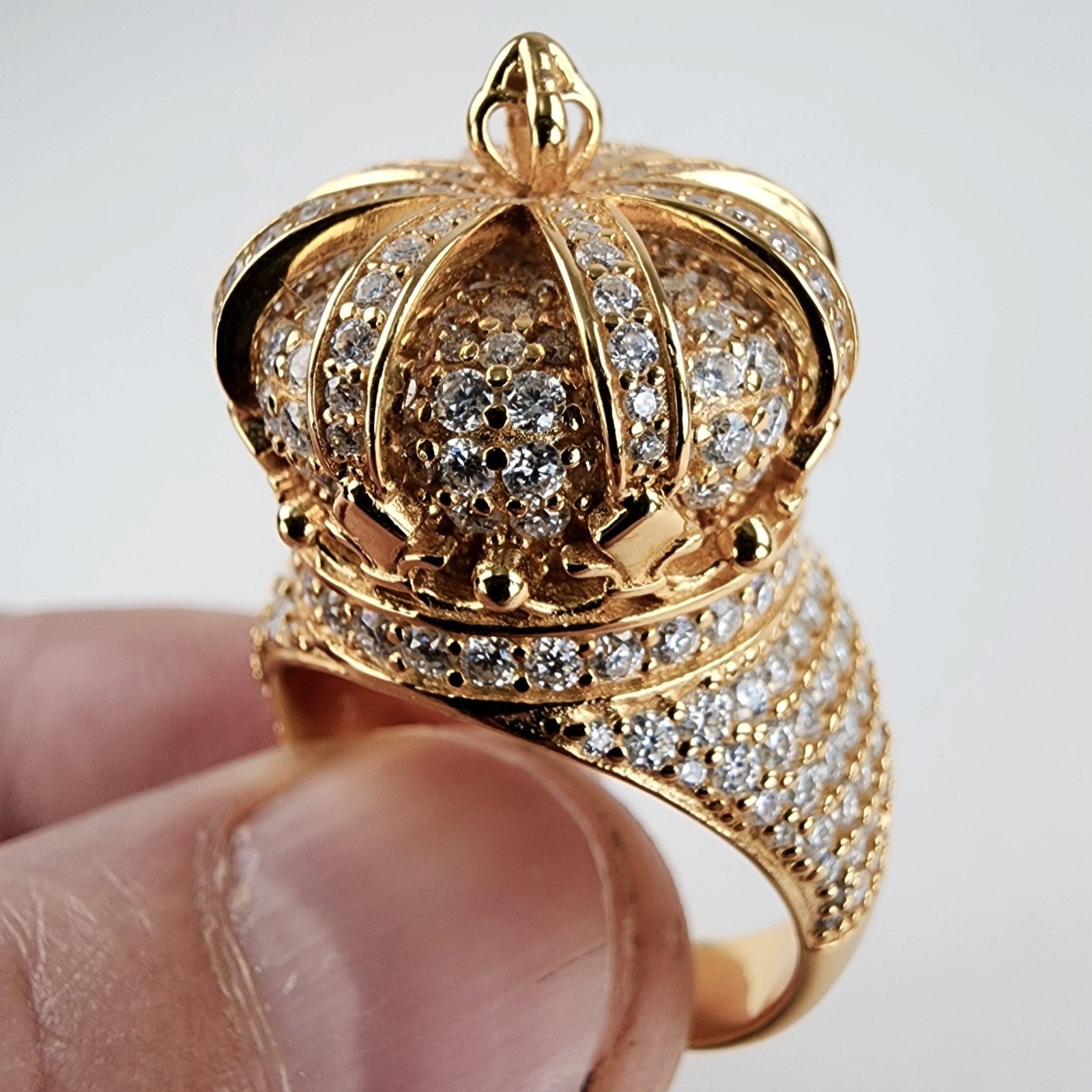 Moissanite Crown Sterling Silver 925 Ring Size 12 Gold Finish New 20g Iced Out