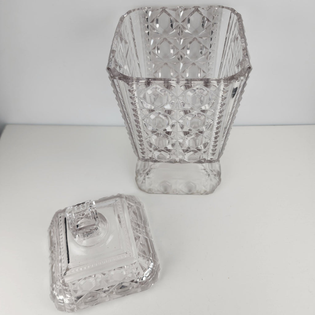Purple Depression Pressed Glass Lidded Cookie Jar 8 1/2" Tall Vintage