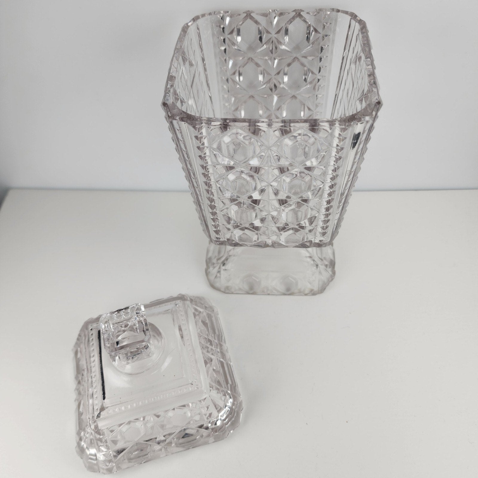 Purple Depression Pressed Glass Lidded Cookie Jar 8 1/2" Tall Vintage