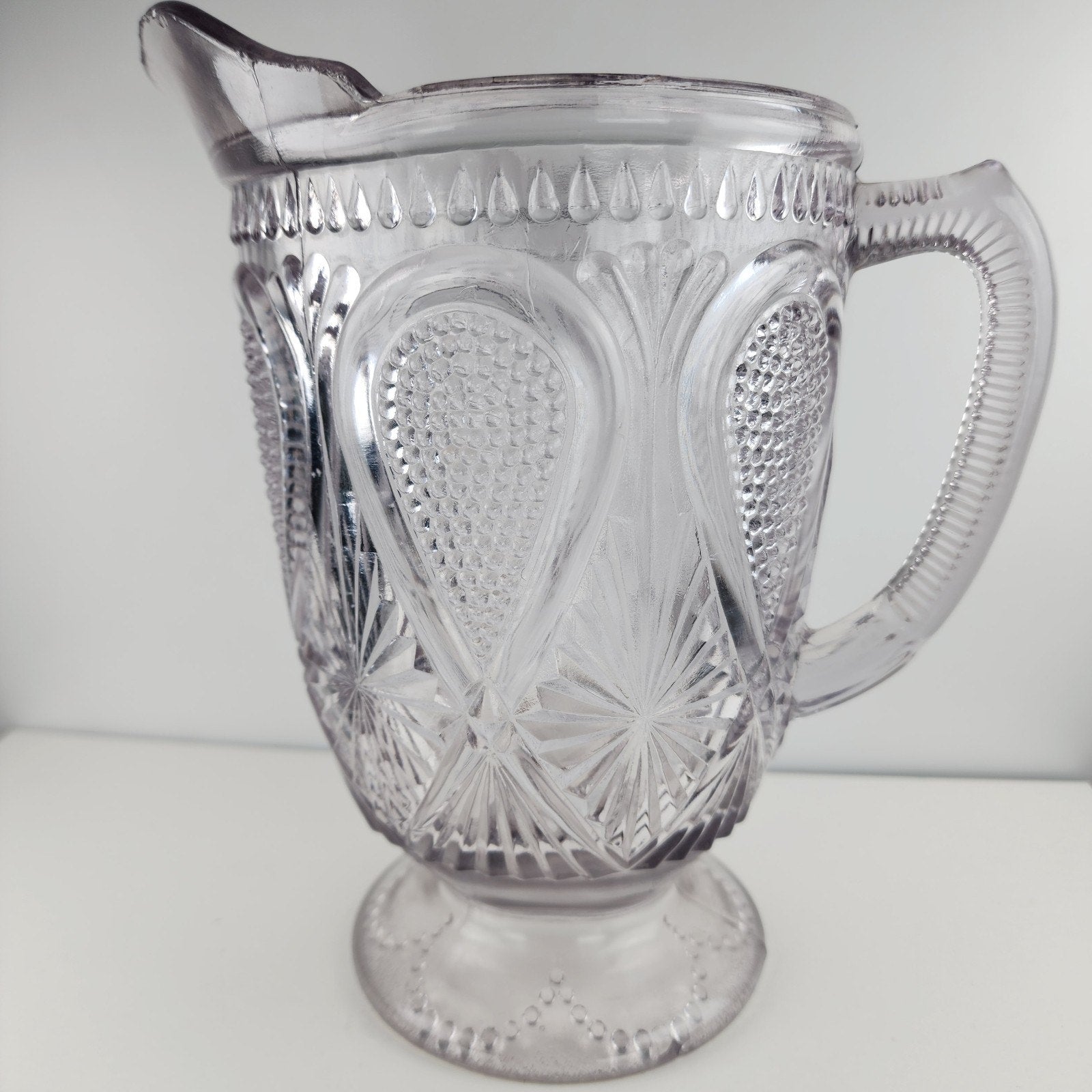 Dotted Loop Pattern Purple Depression Glass Pitcher Vintage