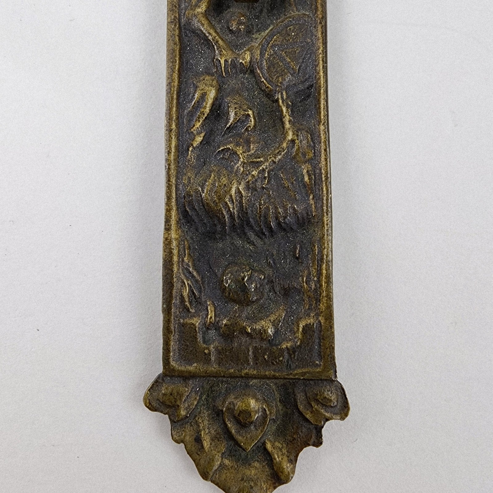 19th C European Baroque Bronze Crucifix Antique Relief Cross 7 1/2"
