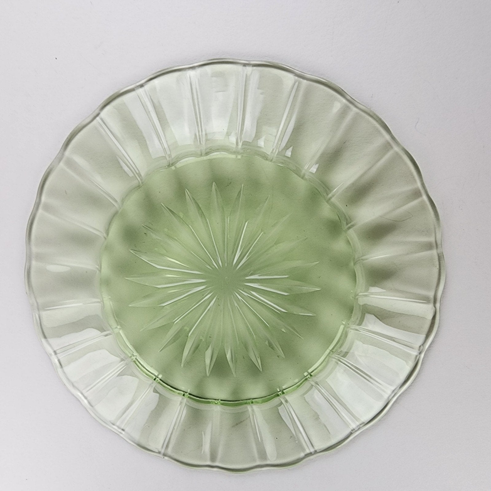 6" Heisey Ridge & Star Green Depression Glass Plate Set of 8