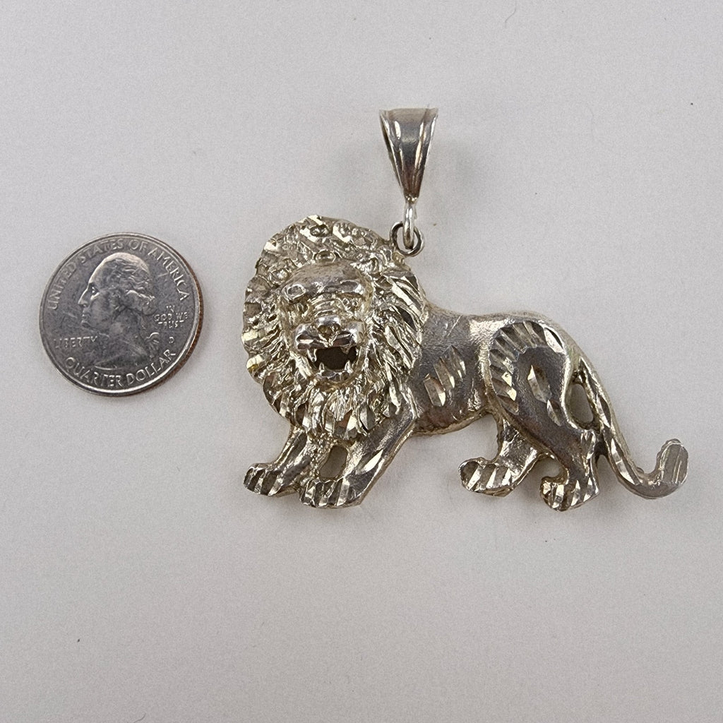 Diamond Cut Lion Sterling Silver 925 Pendant Large Bail
