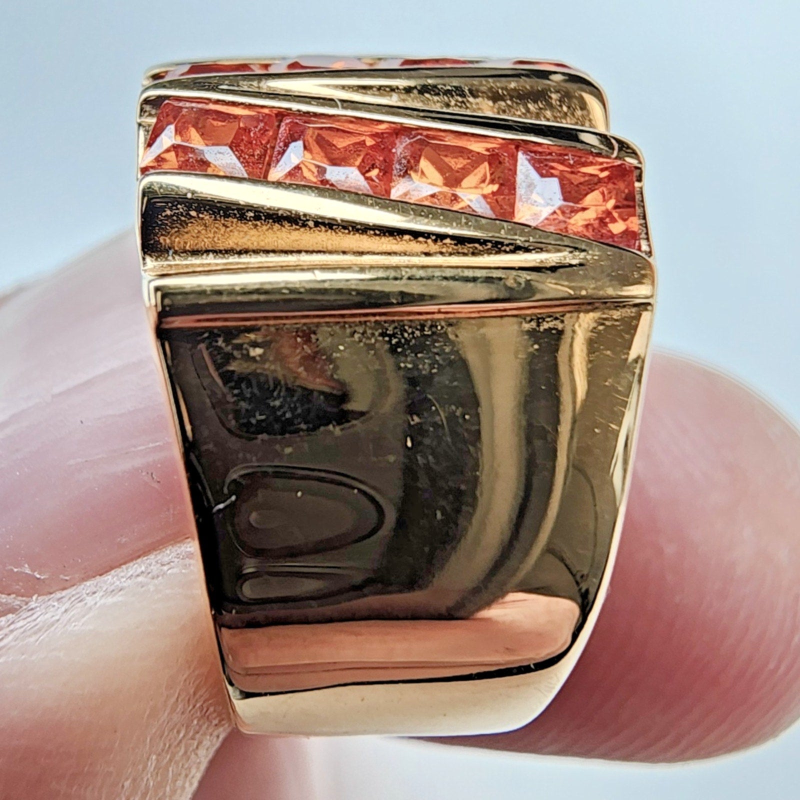 Channel Set Orange Stone Ring Size 7 Sterling Silver 925