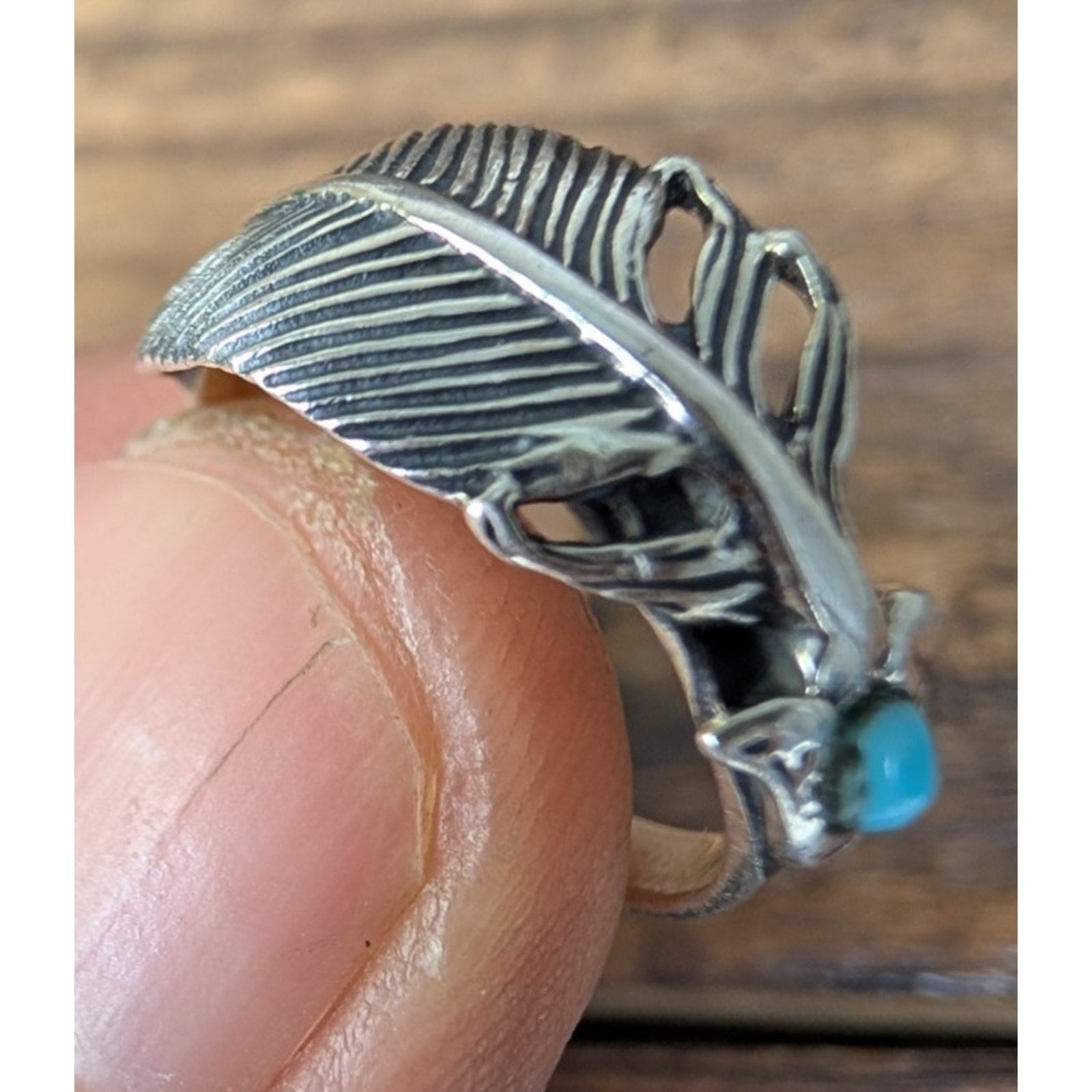 Turquoise Feather Sterling SIlver 925 Ring Size 5 1/2 Southwestern