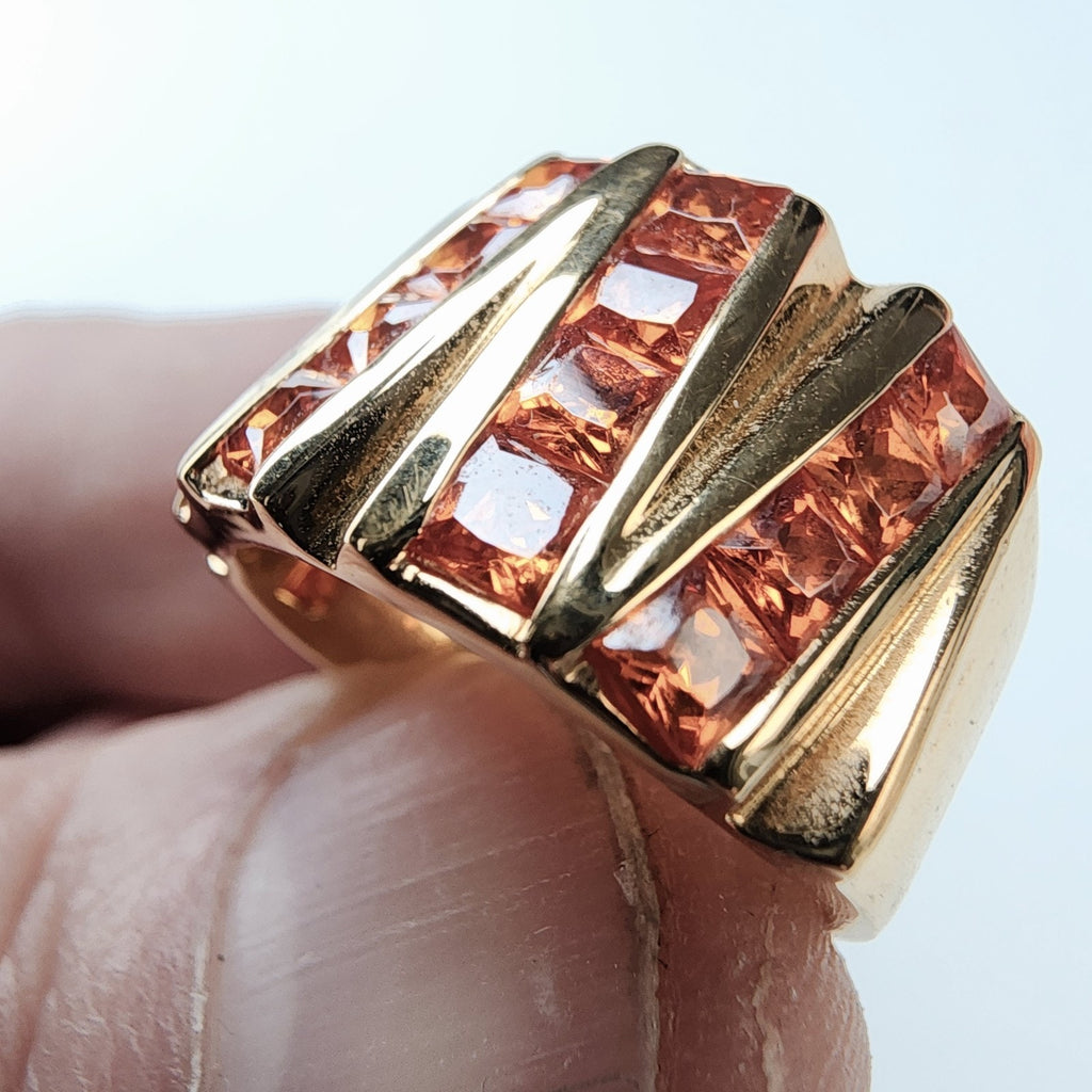 Channel Set Orange Stone Ring Size 7 Sterling Silver 925