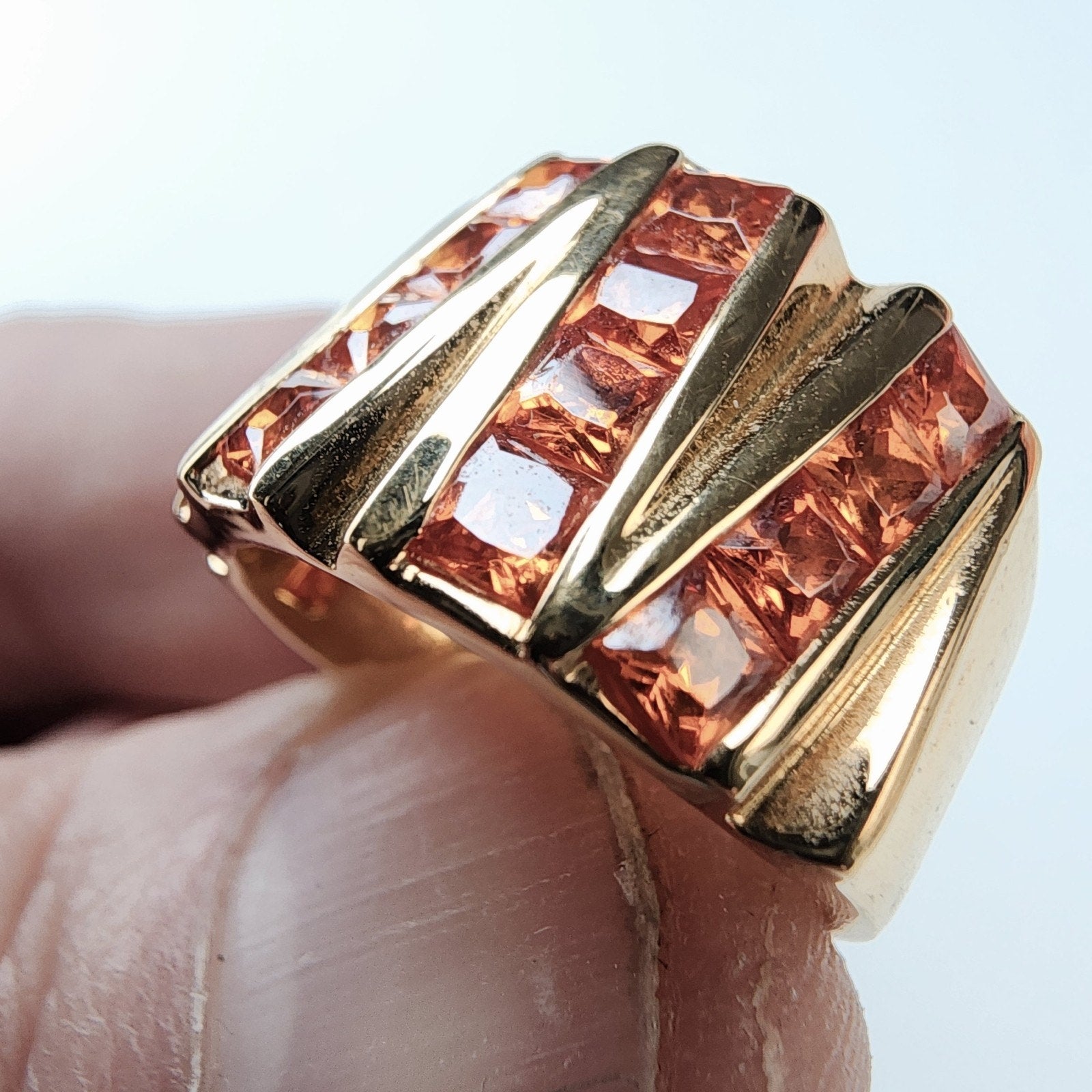 Channel Set Orange Stone Ring Size 7 Sterling Silver 925
