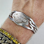7" Harley Davidson Motorcycles Tribal Cuff Bracelet Sterling Silver 925 Vintage