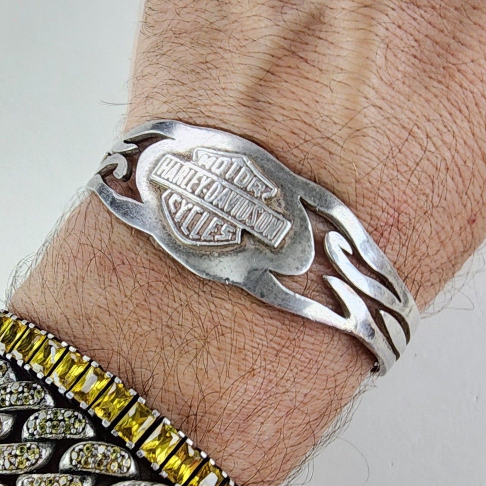 7" Harley Davidson Motorcycles Tribal Cuff Bracelet Sterling Silver 925 Vintage