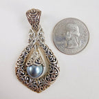 Sarda Black Pearl Dangle Designer Pendant Sterling Silver 925 Vintage Bali