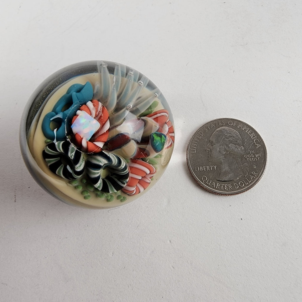 Keys Glass 32mm Coral Reef Marble with Opal Accents Signed 2014 Boro