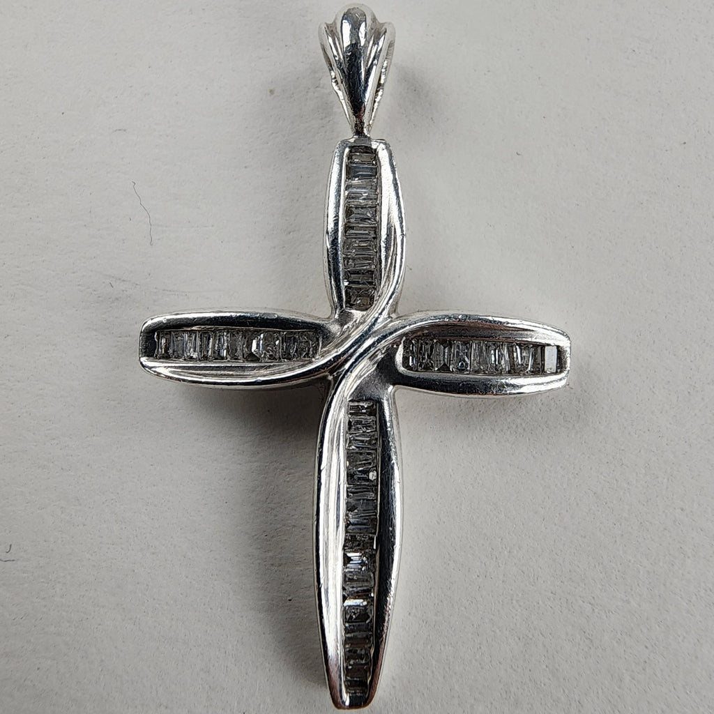 1/3ct Natural Baguette Cut Diamond Cross in Sterling Silver 925 Pendant