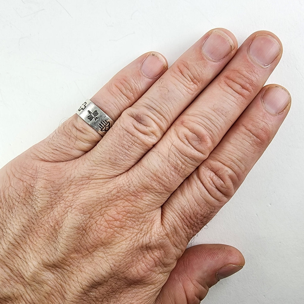 Native Symbol Stamped Ring Size 7 3/4 Sterling Silver 925 Vintage Signed NG
