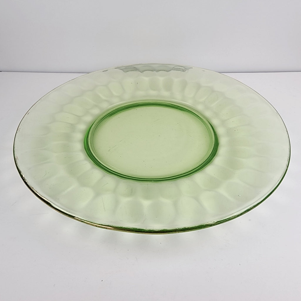 8" UV Glow Uranium Glass Plate with Gold Lip Vintage