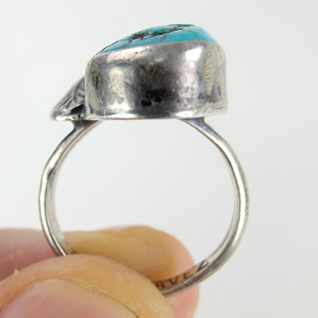 ME Chavez Turquoise Sterling Silver Ring Size 8 Navajo Native Old Pawn