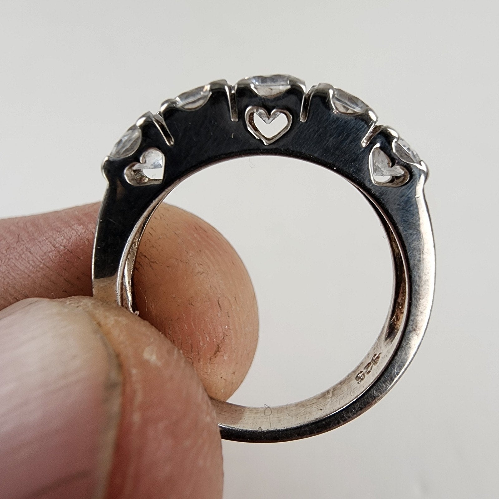 Sterling Silver 925 Four Stone Heart Ring Size 6 Vintage