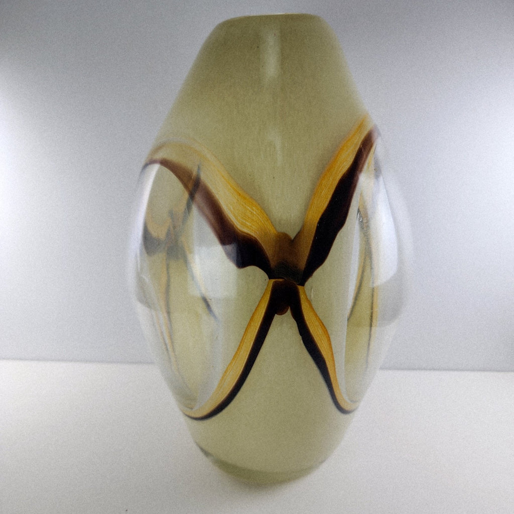 12" Eastern Tan Window Glass Vase Vintage Hand Blown