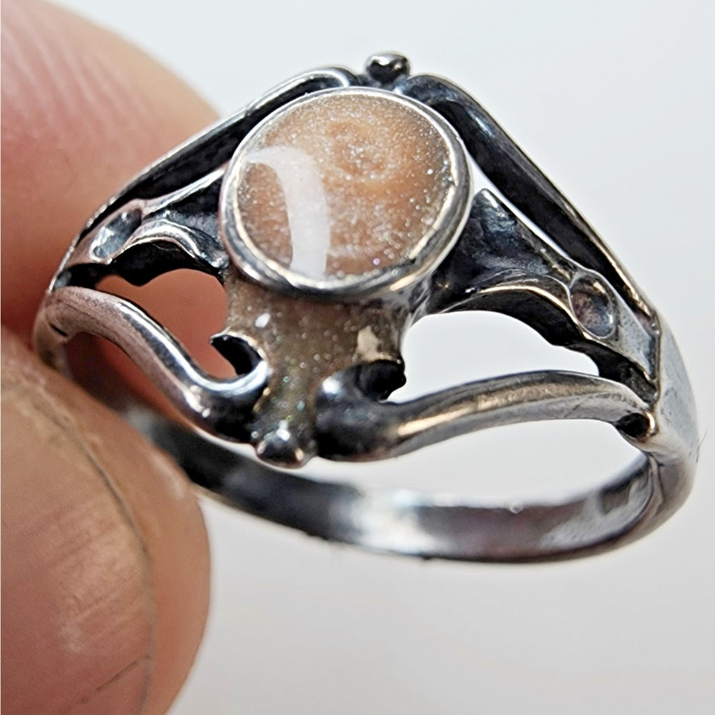Peach Enamel Sterling Silver Bali 925 Open Ring Size 5 1/2 Vintage