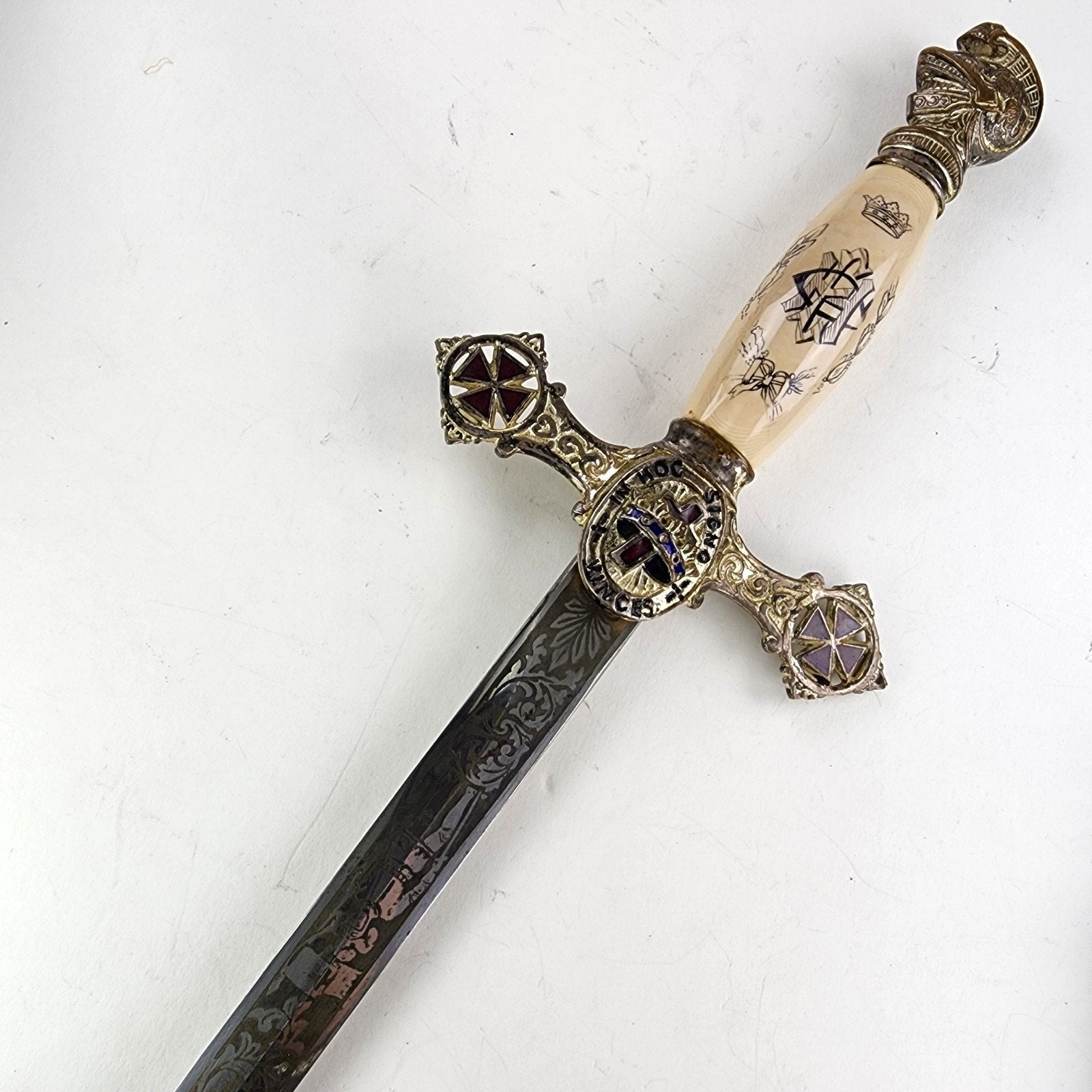 37" Freemason Vintage Sword & Sheath Engraved Henderson Ames Co.