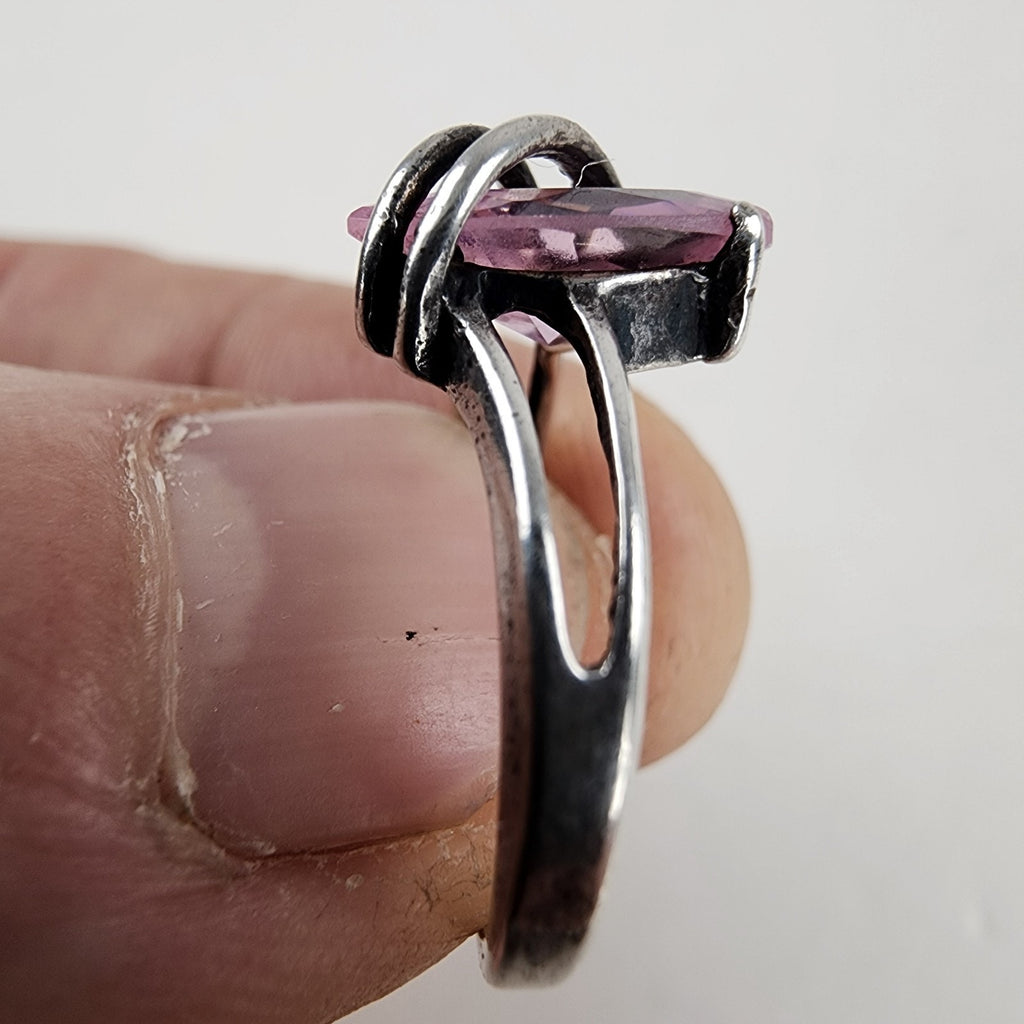 Marquise Cut Wire Wrap Pink Gemstone Ring Size 6 1/2 Sterling Silver 925 Vintage
