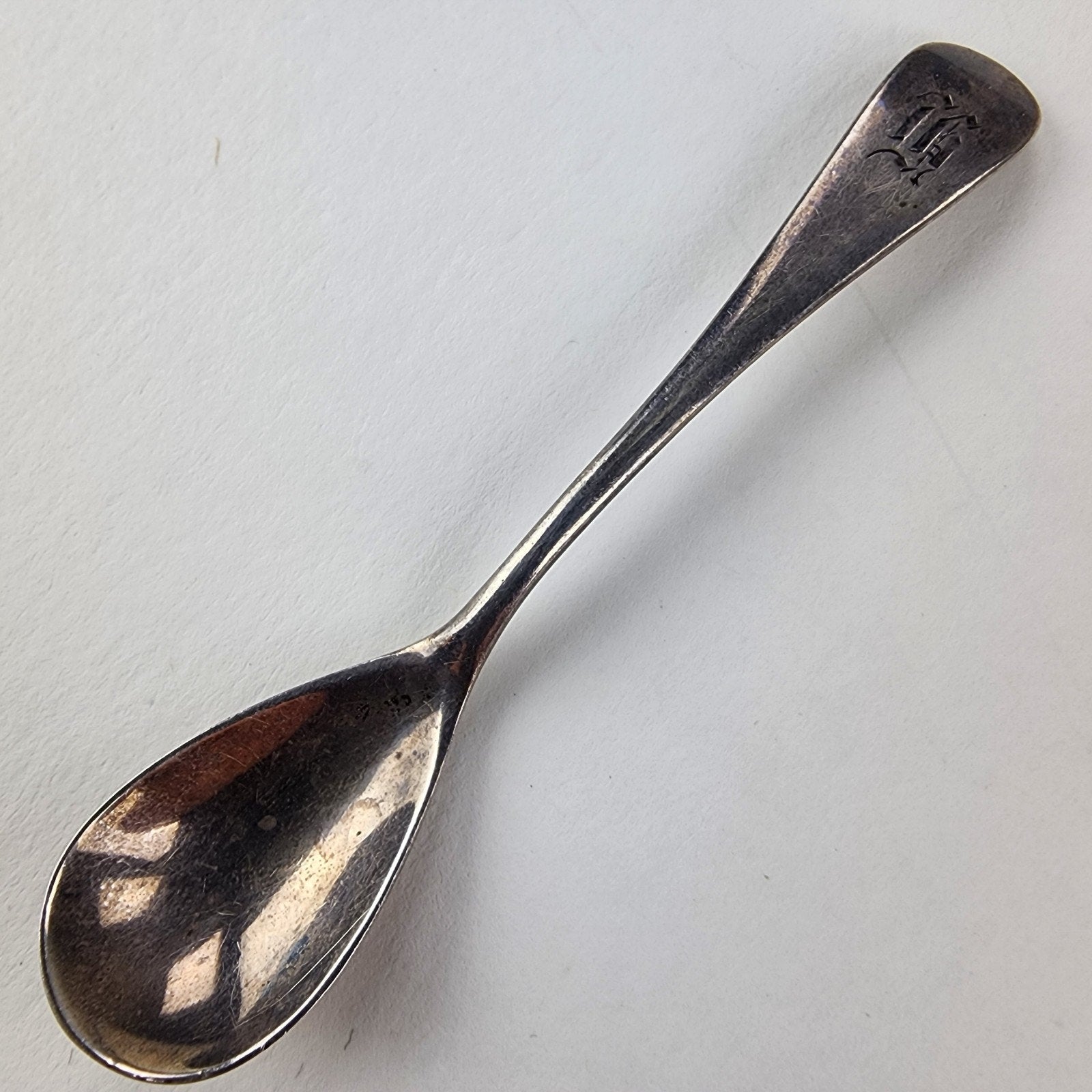 Fiddle Style Engraved M Salt Spoon Sterling Silver 925 Antique