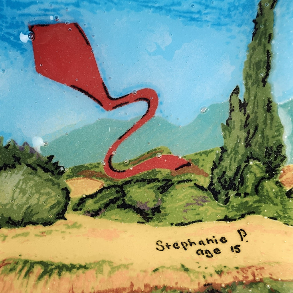 Fused Glass Plate with Red Kite by Youth Artist Stephanie P