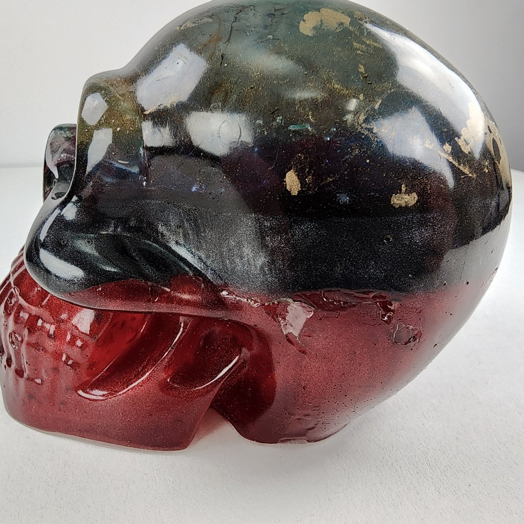 Handmade Multicolor Gold Dusted Epoxy Skull Red & Green