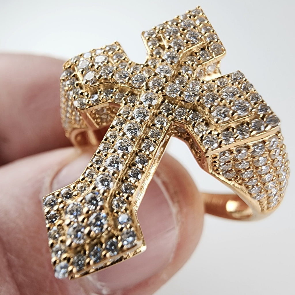 Moissanite Cross Ring Size 11 1/4 Gold Over Sterling Silver 925 New Iced Out