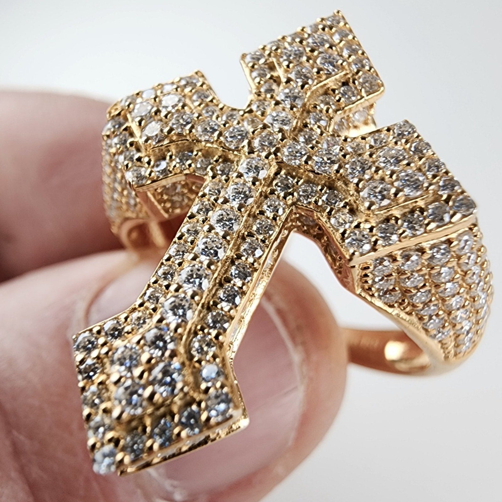 Moissanite Cross Ring Size 11 1/4 Gold Over Sterling Silver 925 New Iced Out