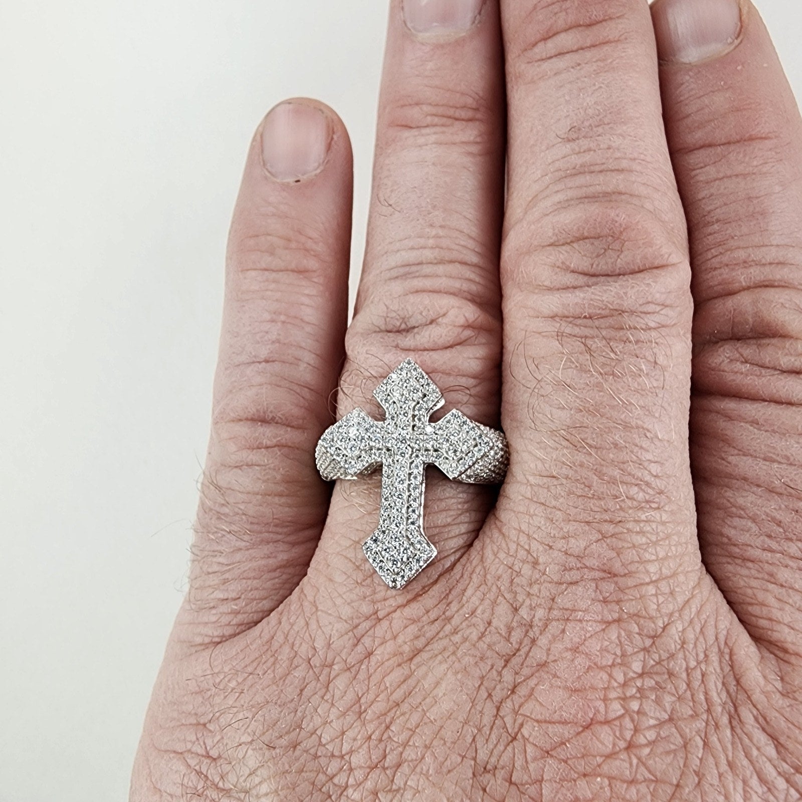 Moissanite Cross Ring Size 12 Sterling Silver 925 New Iced Out