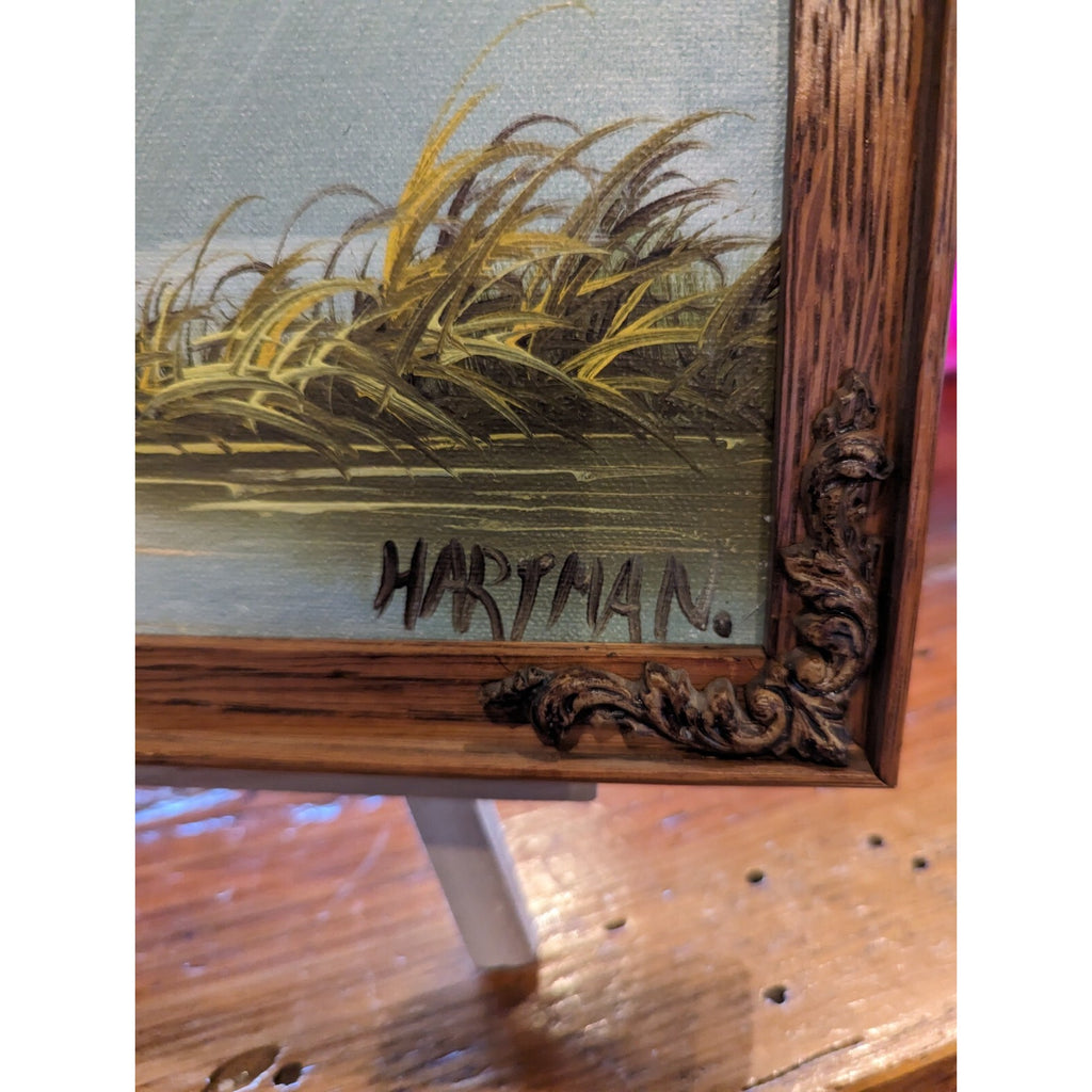 Duck Painting signed Hartman Mid Century Framed Acrylic on Panel 9" x 11"
