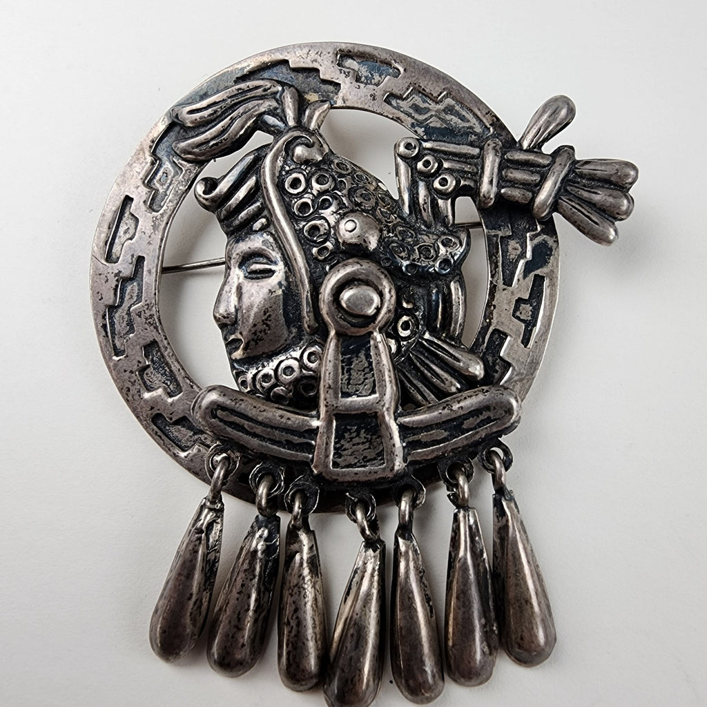 Early Taxco Articulated Pendant Sterling Silver 925 Aztec Emperor Cuauhtemoc