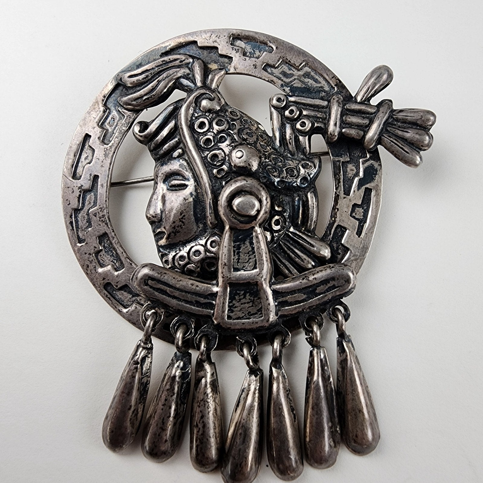 Early Taxco Articulated Pendant Sterling Silver 925 Aztec Emperor Cuauhtemoc