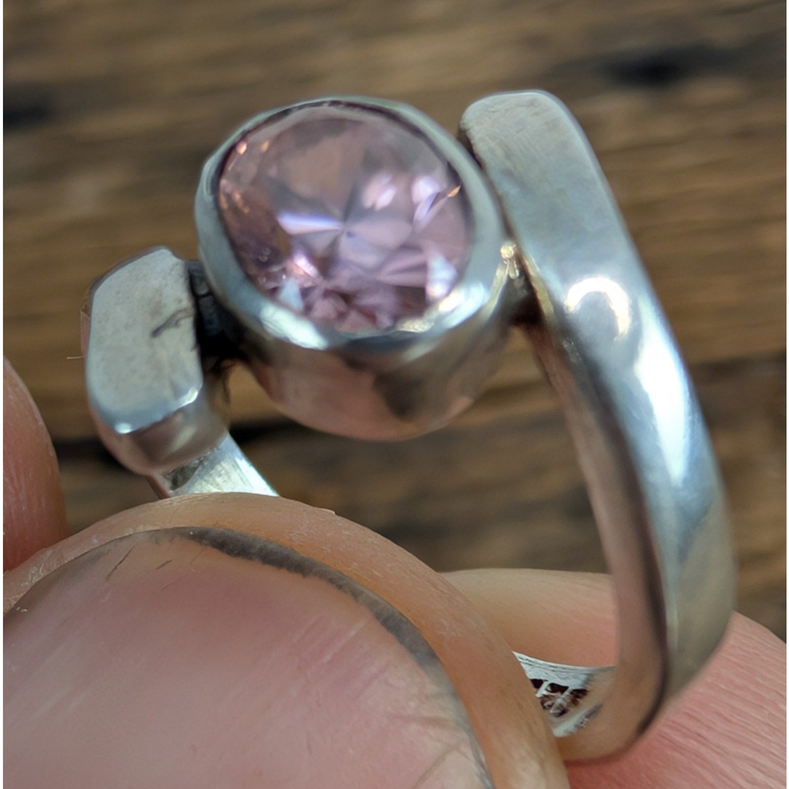 Modernist Amethyst Bypass Sterling Silver 925 Ring Size 4 3/4