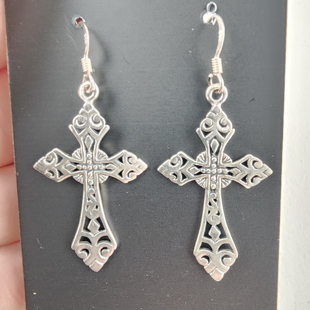 Celtic Cross Sterling Silver 925 Fish Hook Dangle Earrings