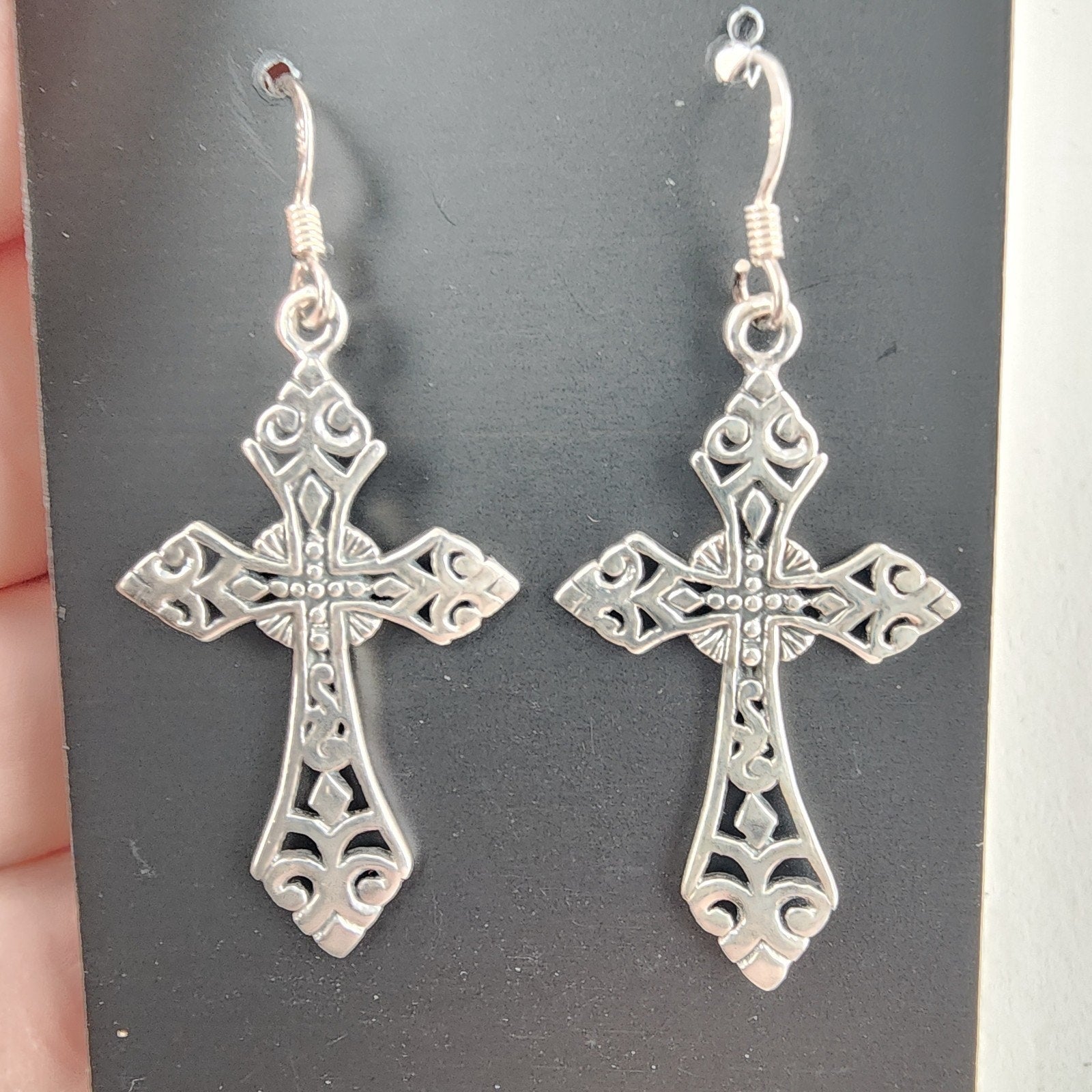 Celtic Cross Sterling Silver 925 Fish Hook Dangle Earrings