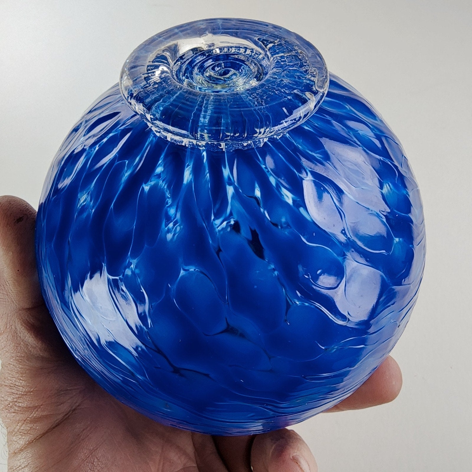 5" Hand Blown Blue Glass Float Cobalt Color with Stand