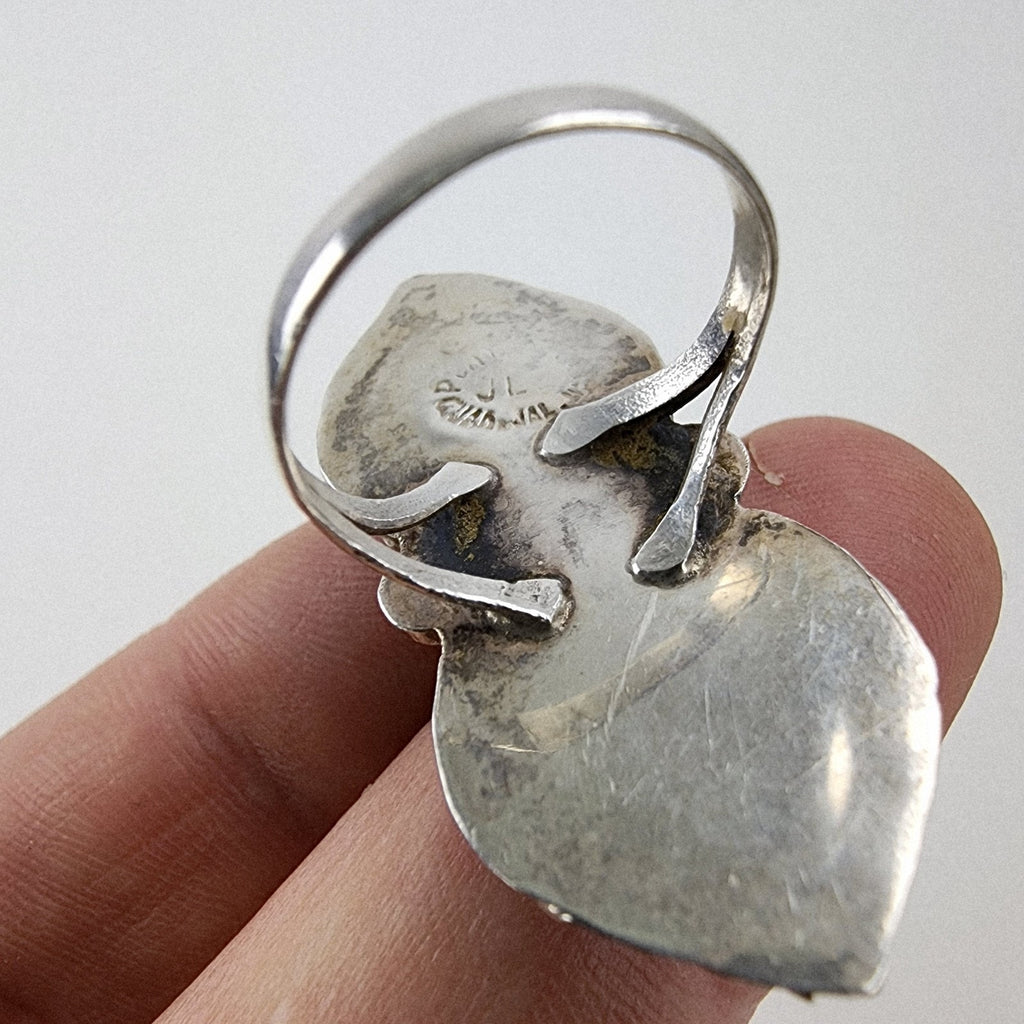 Tigers Eye Mother of Pearl Mexico Ring Size 7 3/4 Sterling Silver 925 Vintage