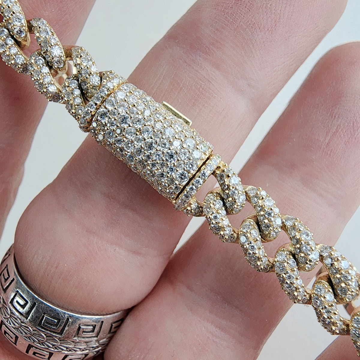 8 1/2" Cuban Crossover 8mm Bracelet in Gold Over Sterling Silver 925 Iced Out 29g