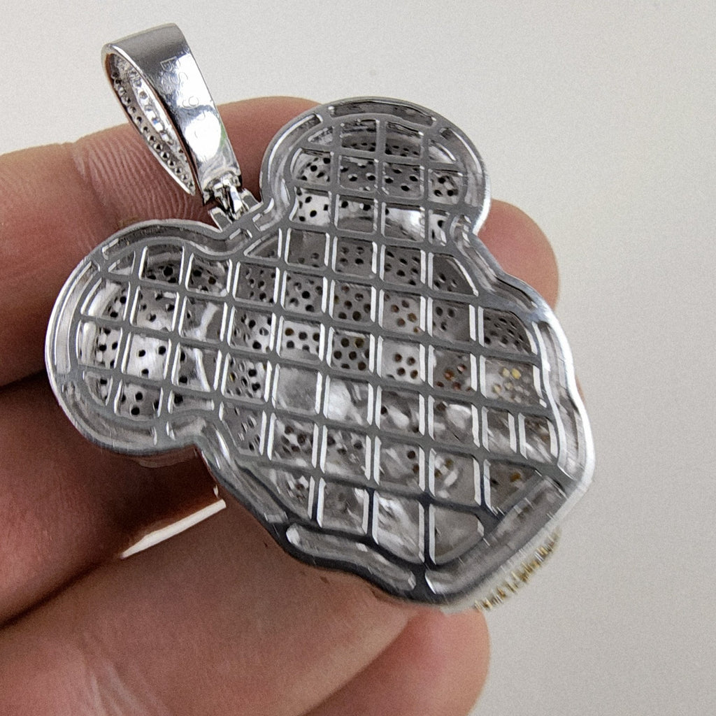 Iced Out Twisted Mickey Mouse Sterling Silver 925 Pendant New