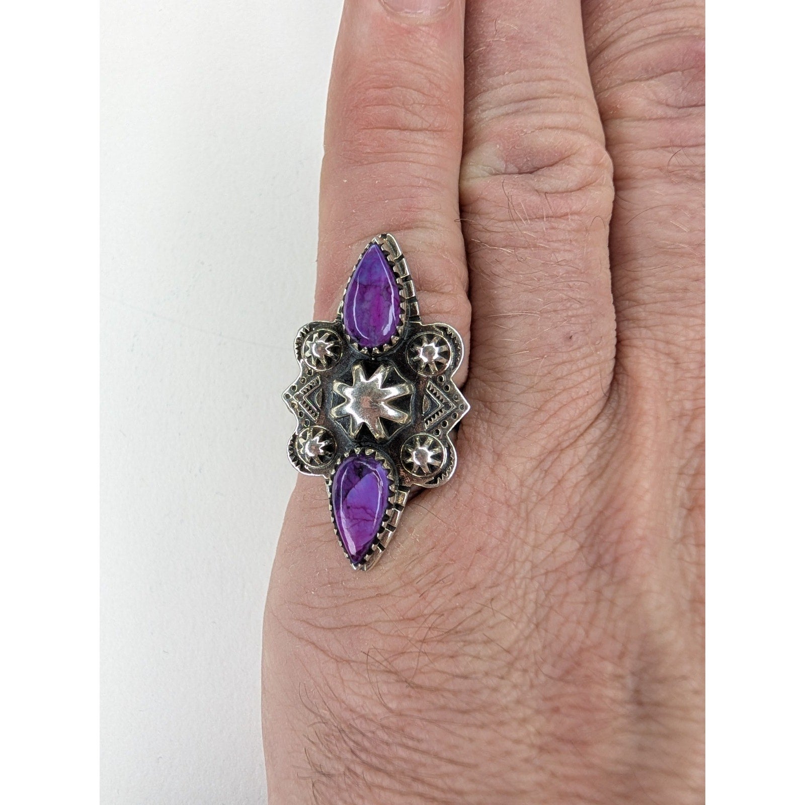Purple Mohave Turquoise Stamped Sterling Silver 925 Adjustable Ring Size 6 to 11