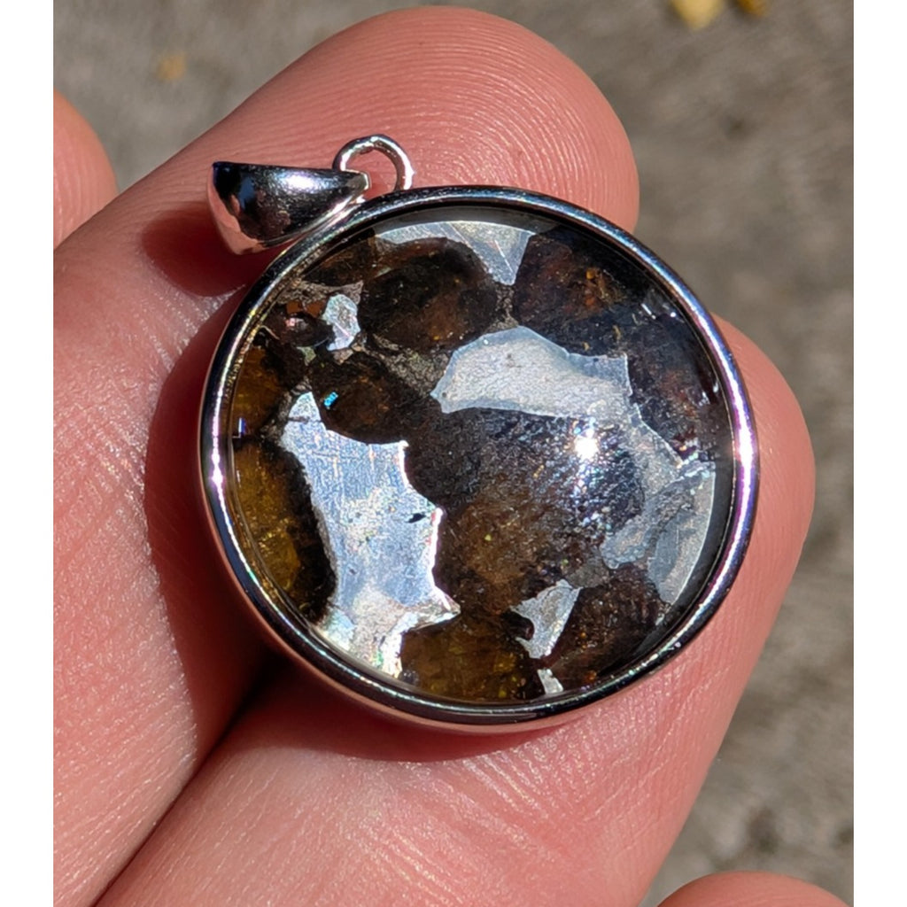 Brenham Pallasite Meteorite Sterling Silver 925 Pendant