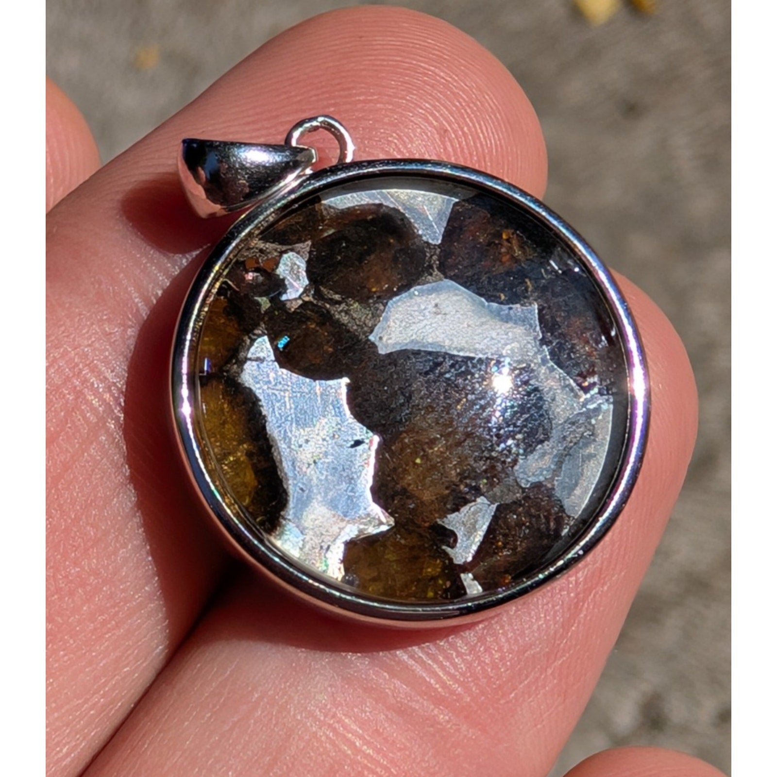 Brenham Pallasite Meteorite Sterling Silver 925 Pendant