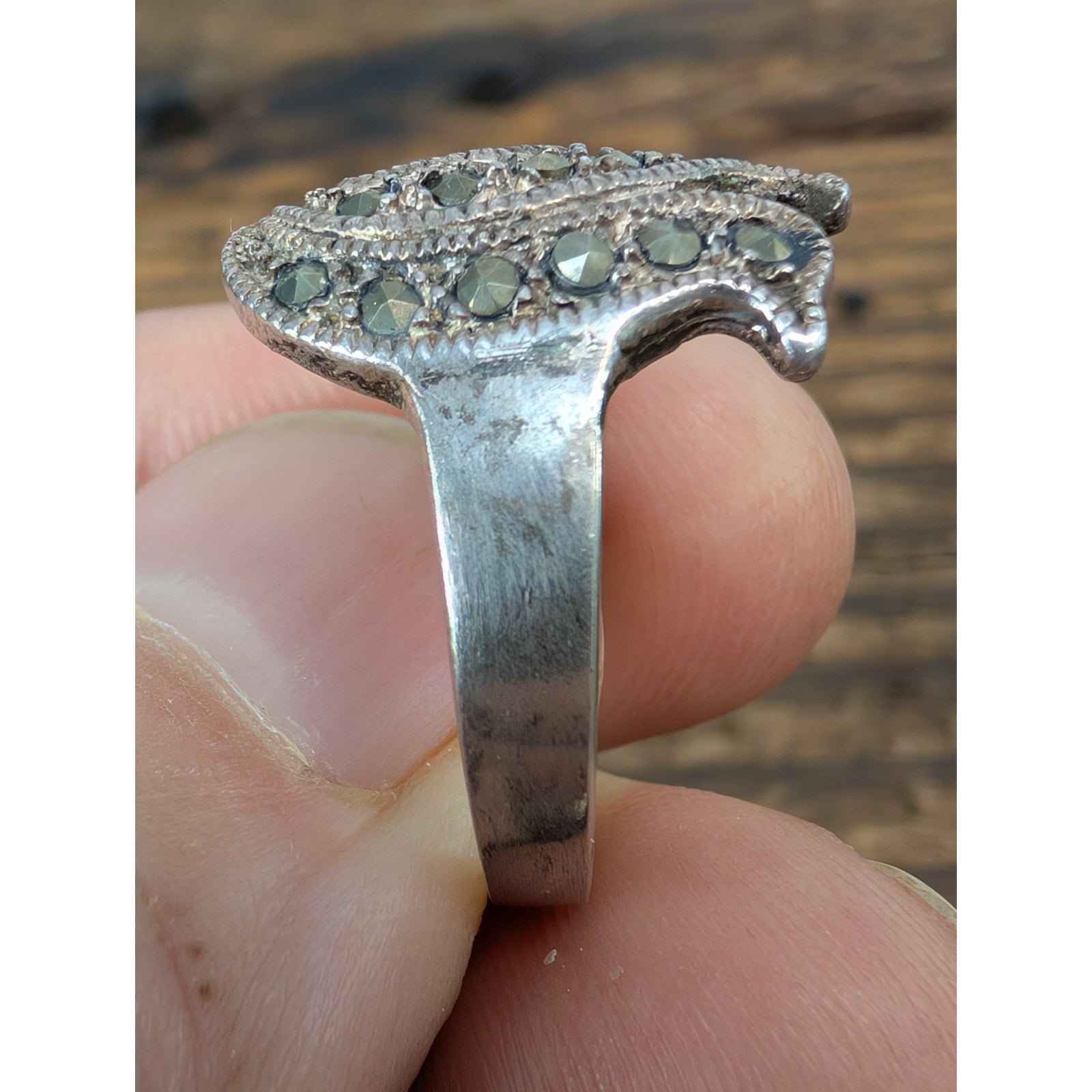 Vintage Peacock Marcasite Sterling Silver 925 Ring Size 9