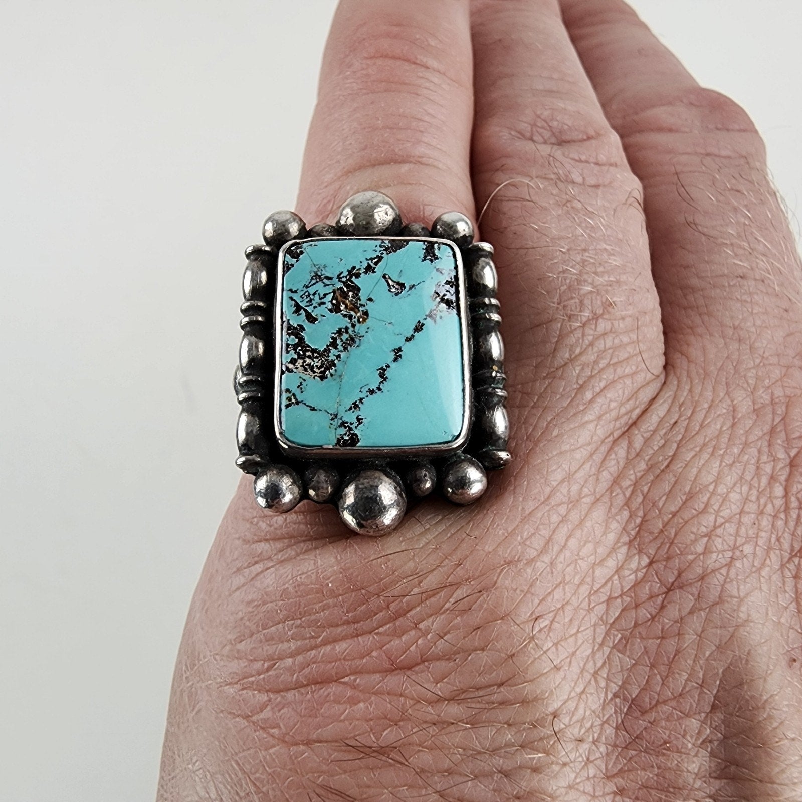 Sterling Silver 925 Turquoise Statement Ring Size 8 1/2 Vintage 17g