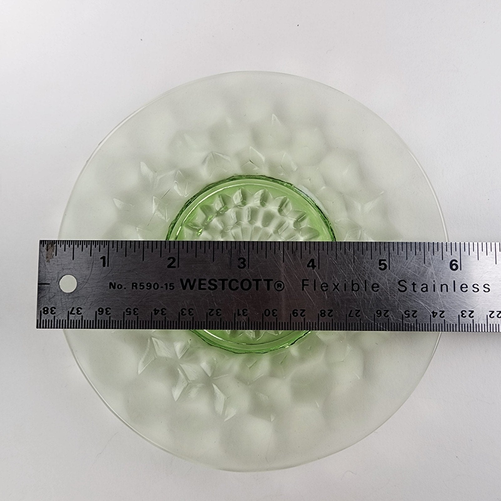 6" Block Optic UV Uranium Glow Plate Set of 4 Vintage Depression Glass
